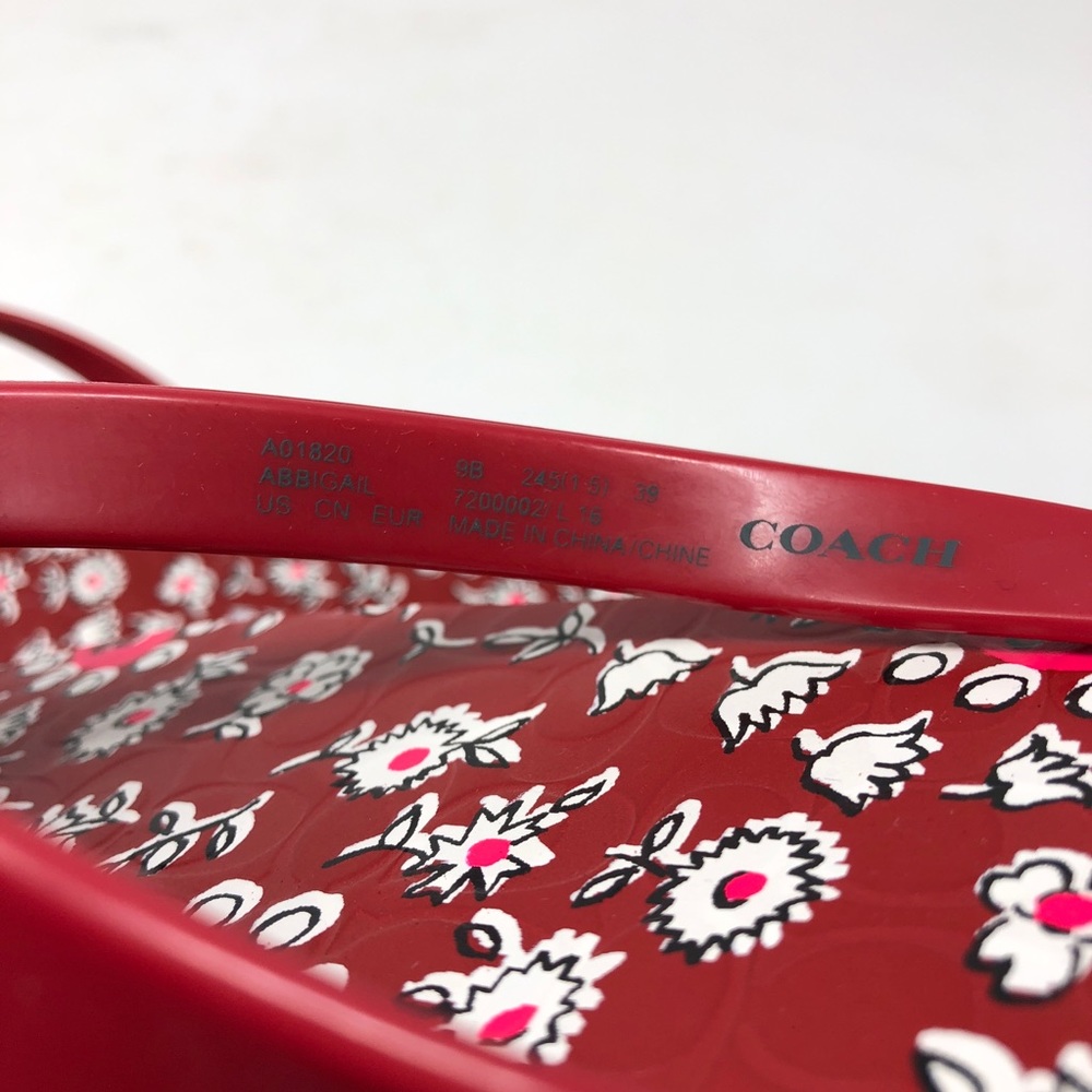 Coach Abbigail Flip Flops Sandals Red Floral 9 - Picture 7 of 8